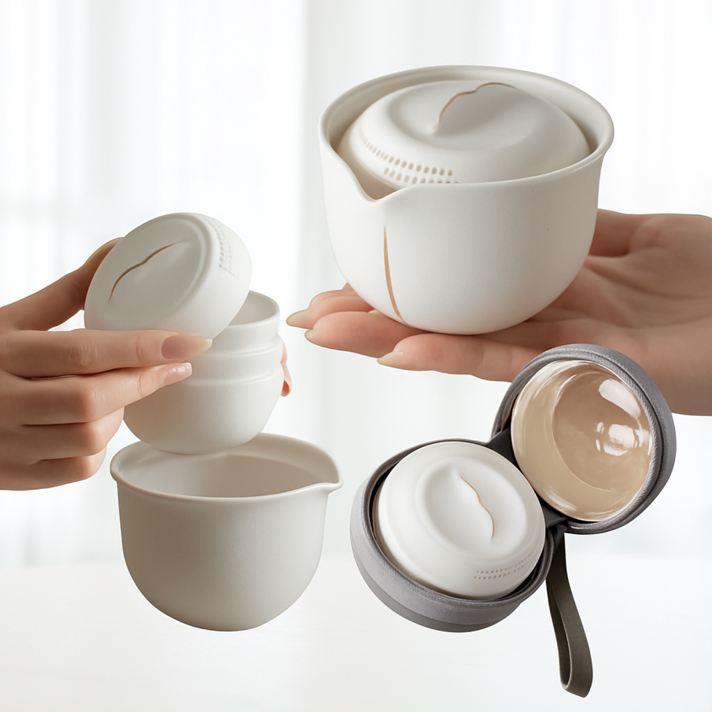 Portable Gongfu Tea Set with Gaiwan, Cups & Case