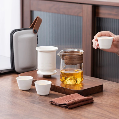 Portable Gongfu Tea Set with Gaiwan, Cups & Case