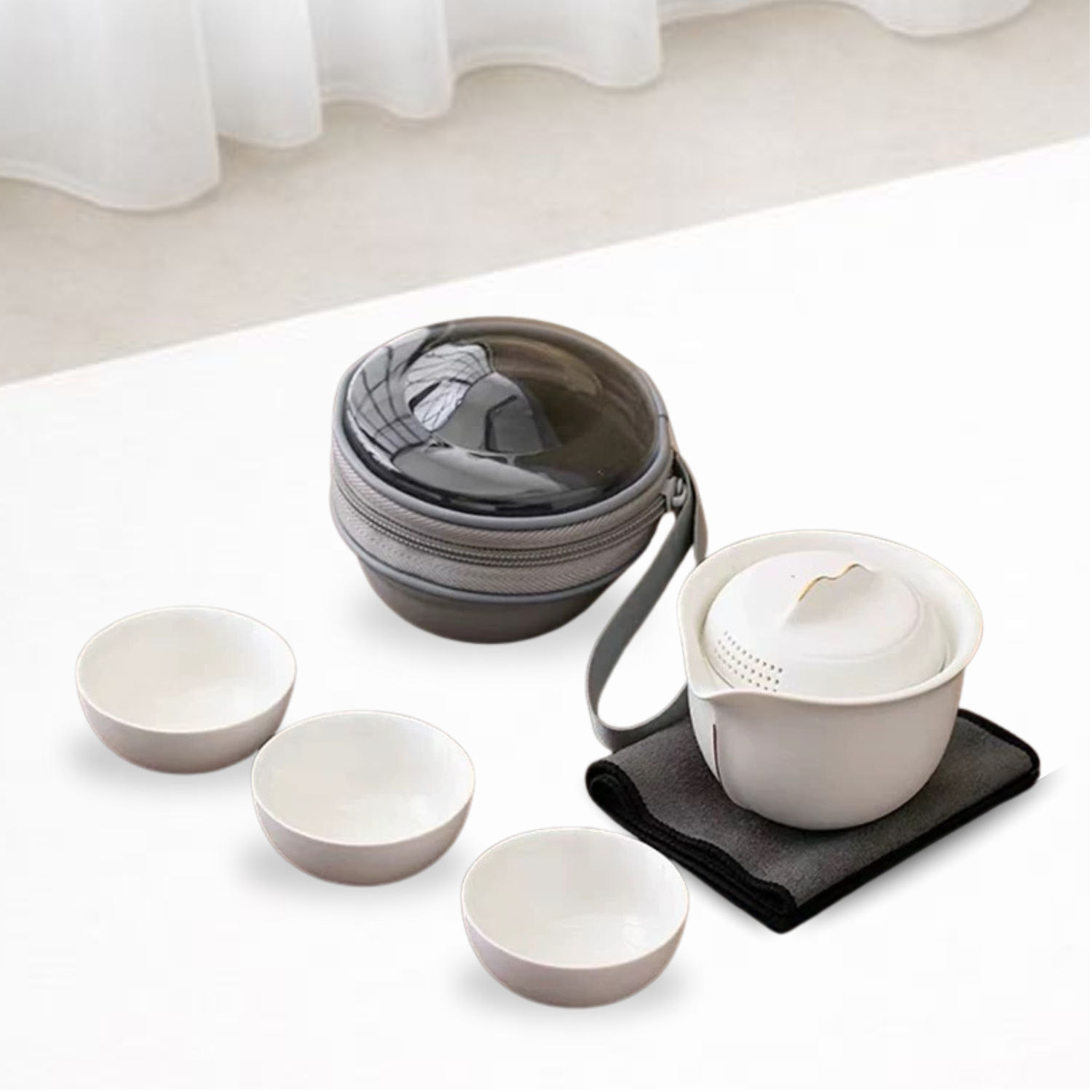 Portable Gongfu Tea Set with Gaiwan, Cups & Case