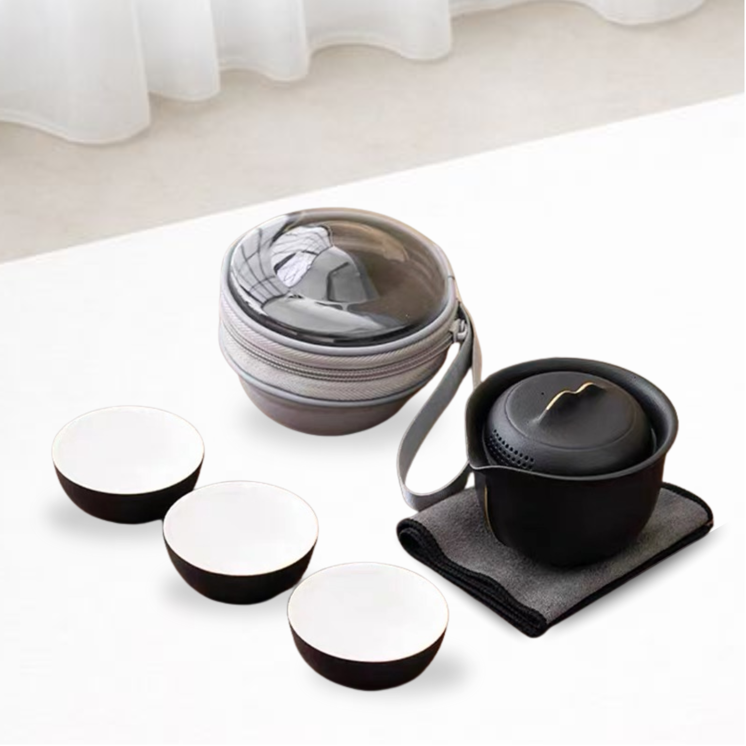 Portable Gongfu Tea Set with Gaiwan, Cups & Case