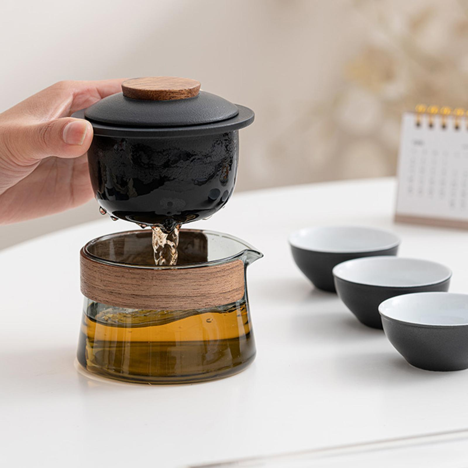 Portable Gongfu Tea Set with Gaiwan, Cups & Case
